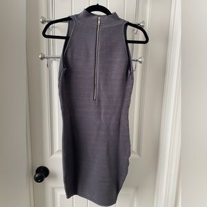 Grey knit sleeveless body hugging dress